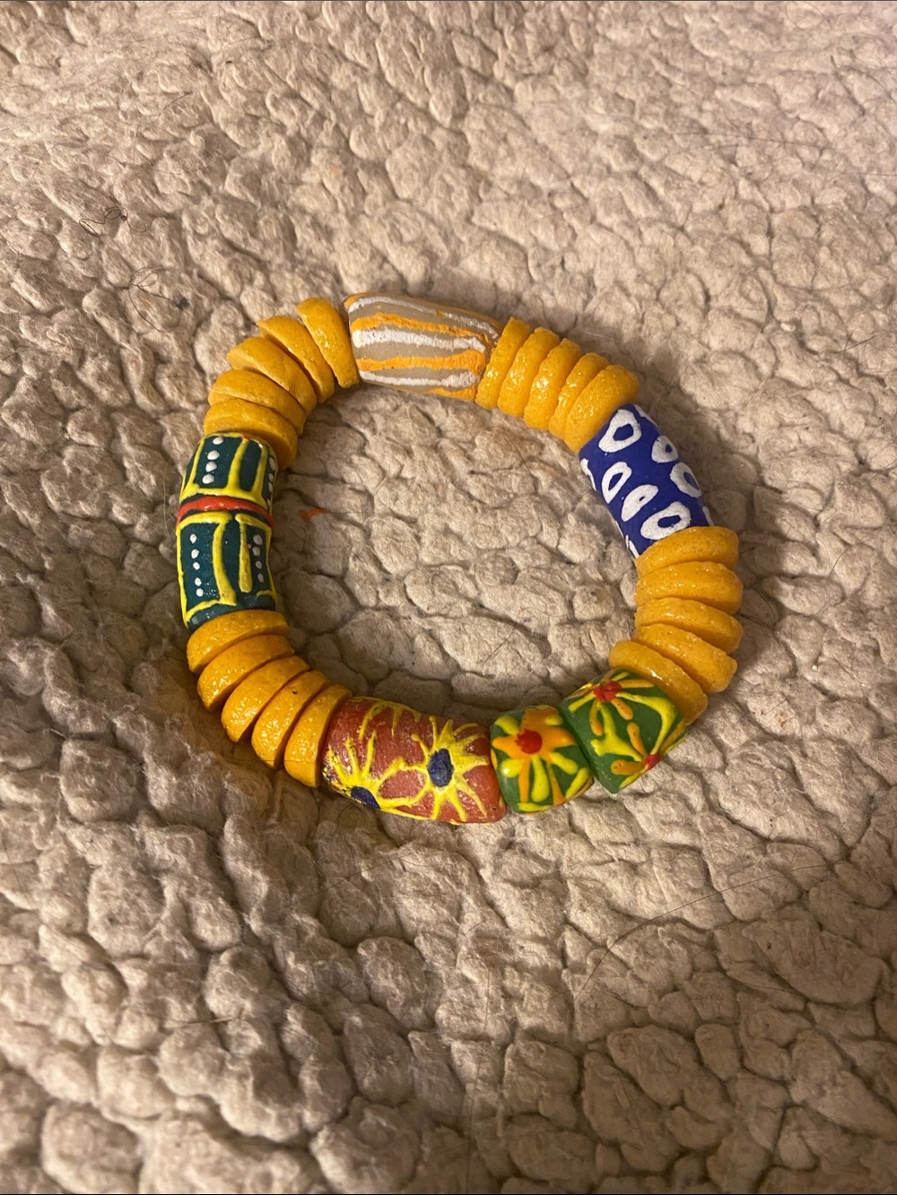 Handcrafted African Yellow Bead Stretch Bracelet - Colorful Floral Accent